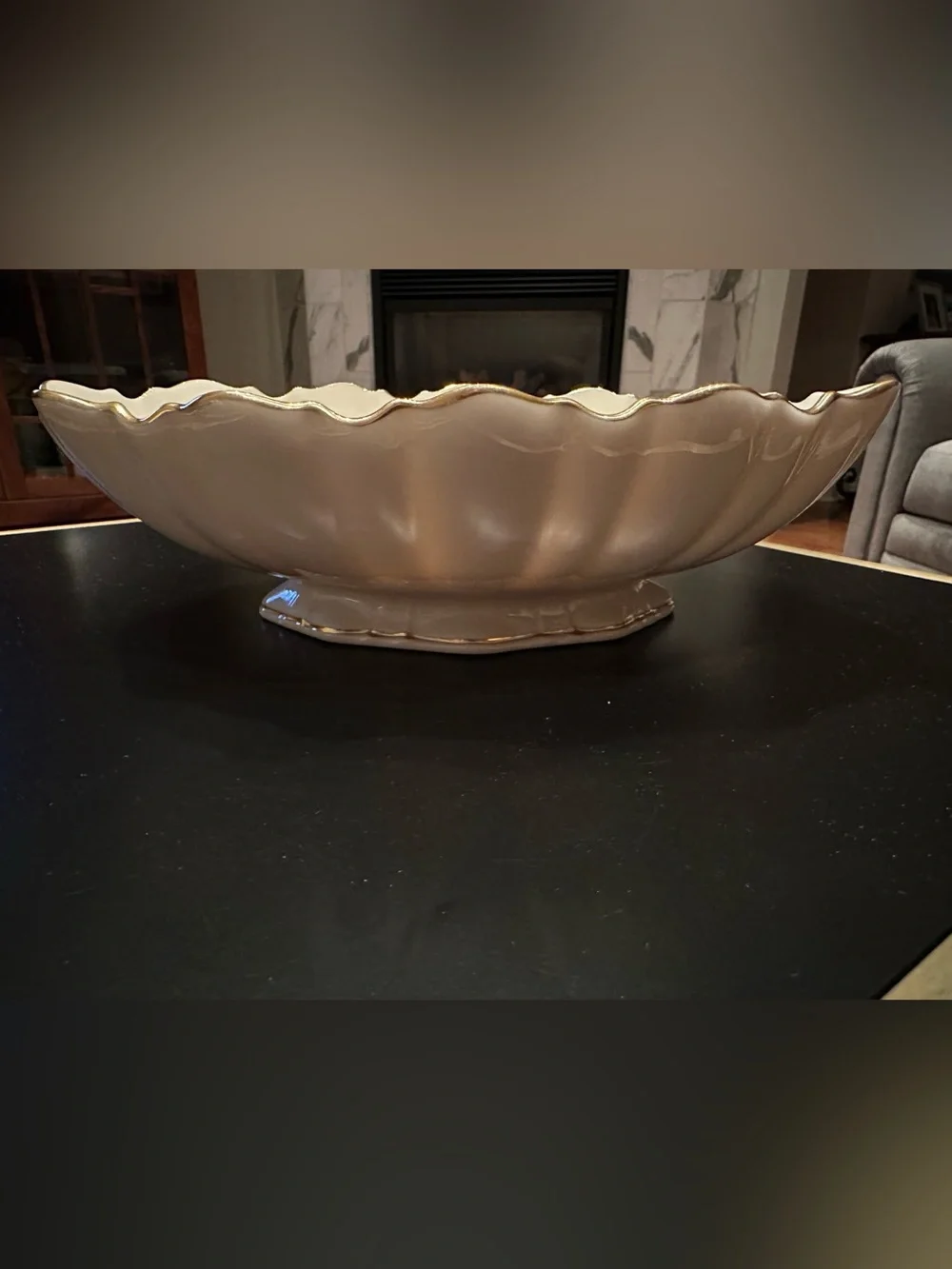 Lenox Cream Scalloped Serving Bowl with Gold Trim